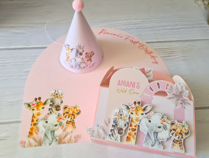 Wild One Pink Safari Animals Party Box