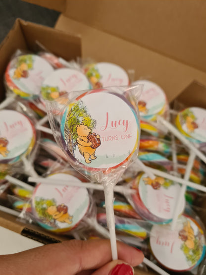 Classic Pink Winnie the Pooh Girls Lollipops -12pk