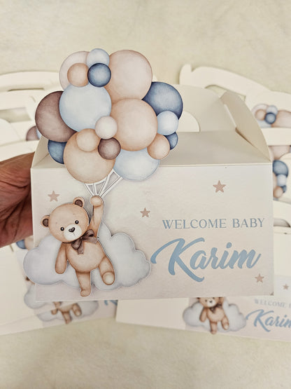 Teddy Bear Balloons Brown & Blue Party Box