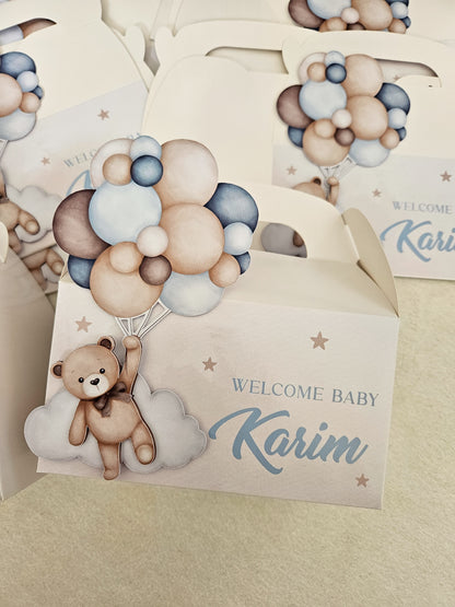 Teddy Bear Balloons Brown & Blue Party Box