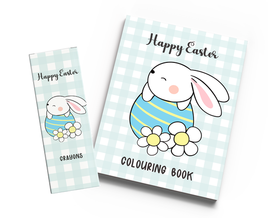 Cute Bunny Blue Easter Colouring Set