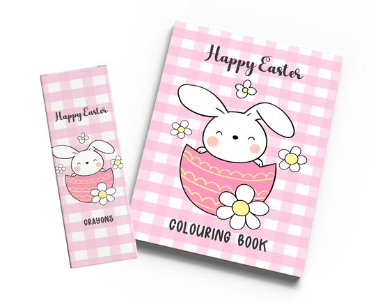 Cute Bunny Pink Easter Colouring Set