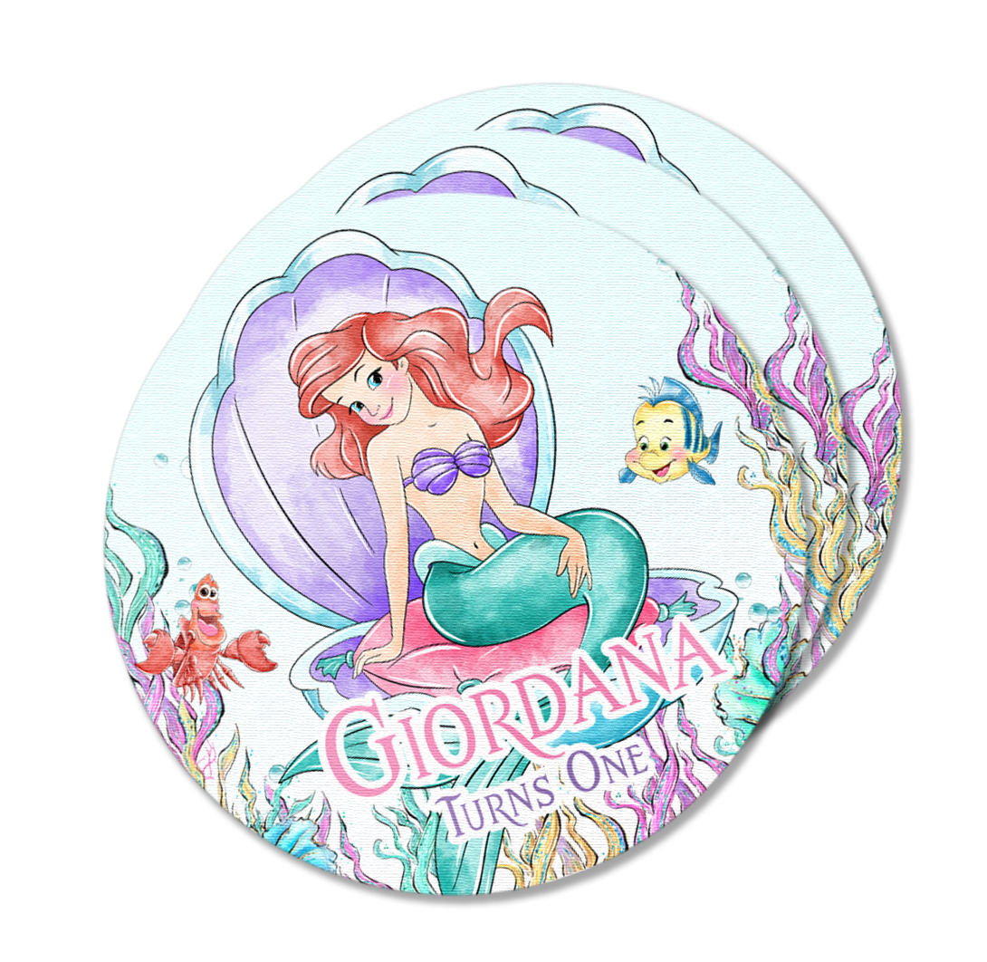 little mermaid party round stickers