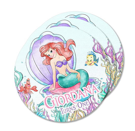 little mermaid party round stickers