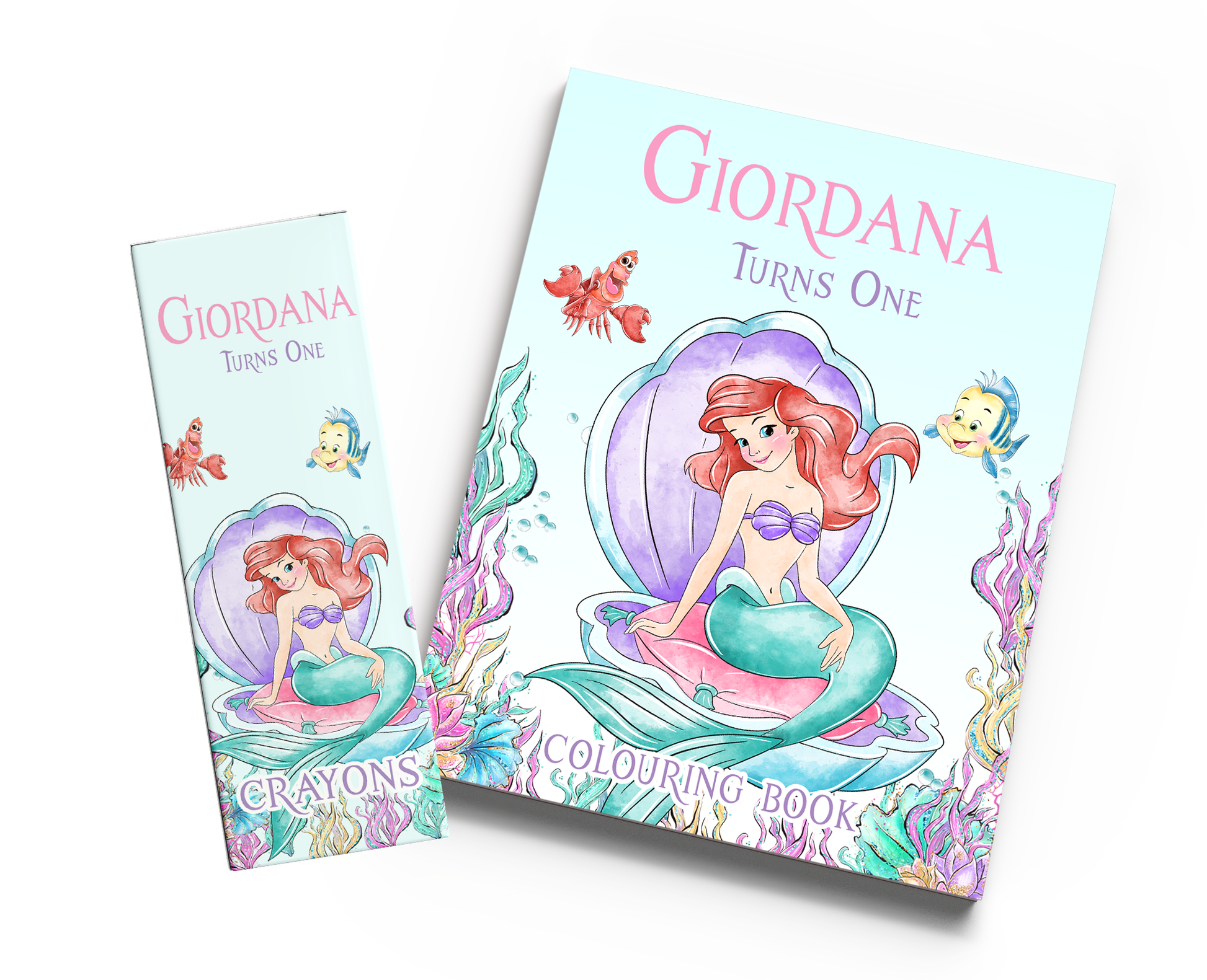 personalised little mermaid colouring book crayons