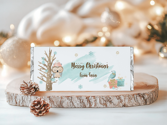 Watercolour Owl Christmas Chocolate Bar