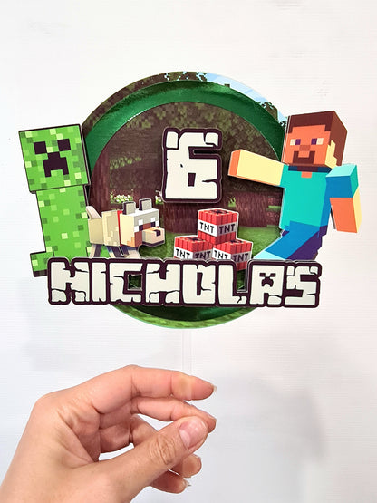 Minecraft Theme Cake Topper