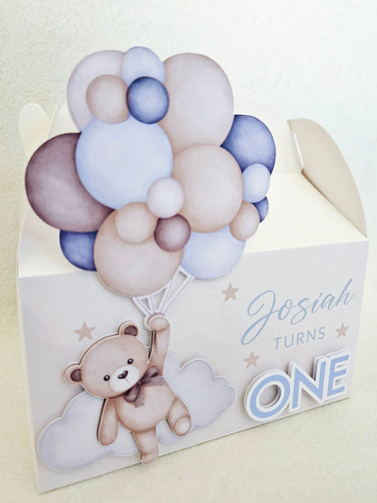 Teddy Bear Balloons Brown & Blue Party Box