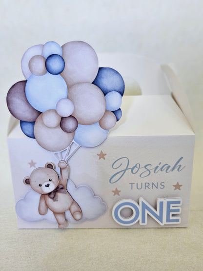 Teddy Bear Balloons Brown & Blue Party Box