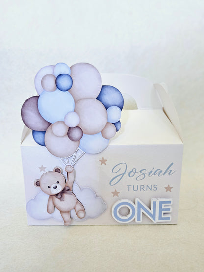 Teddy Bear Balloons Brown & Blue Party Box