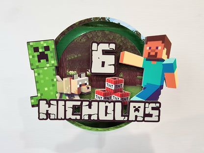 Minecraft Theme Cake Topper