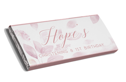 Soft Pink Leaf Christening Chocolate Bar