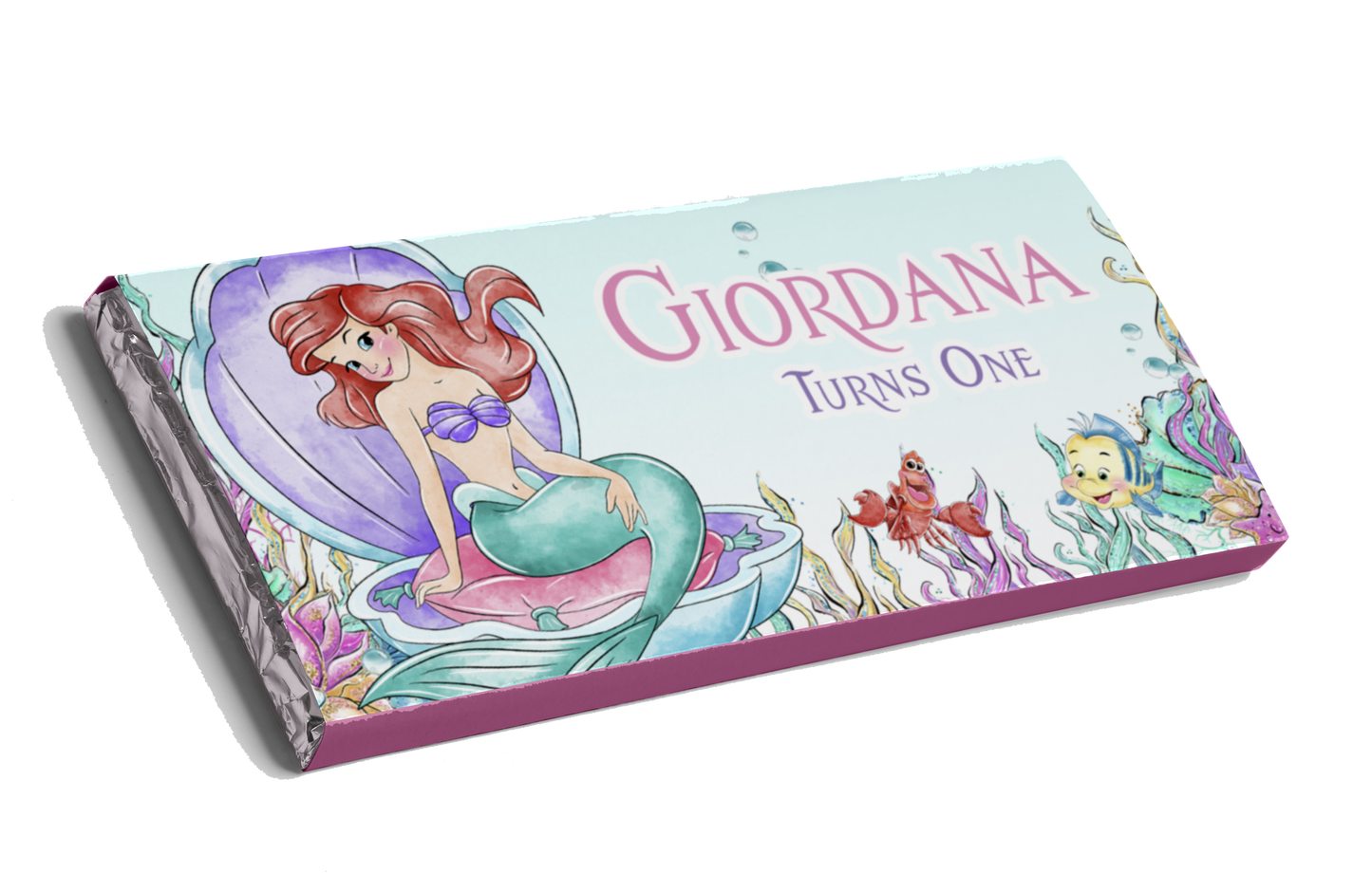 little mermaid personalised chocolate bar