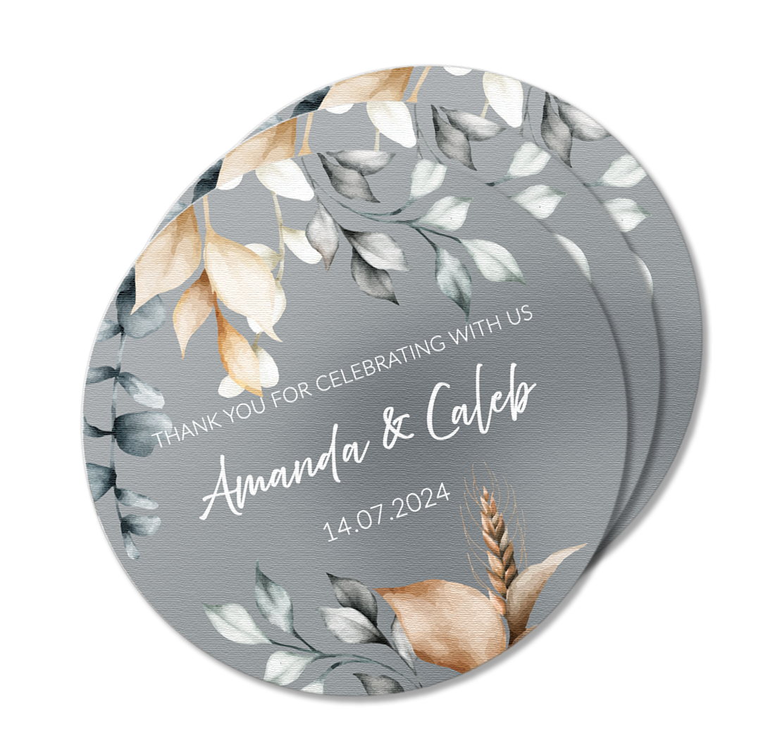 Vintage Leaf Grey Wedding Stickers Pack