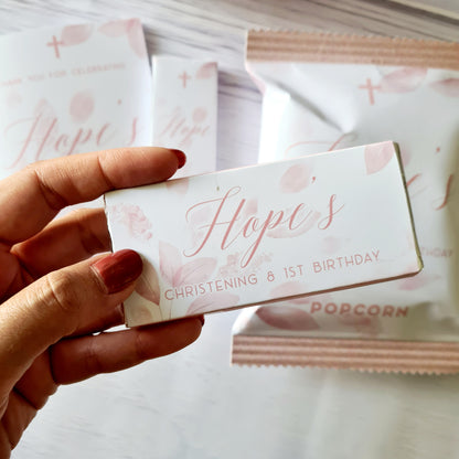 Soft Pink Leaf Christening Chocolate Bar