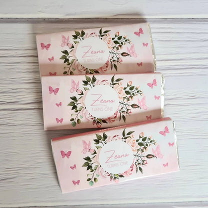 Flower & Butterflies Pink Design Chocolate Bar