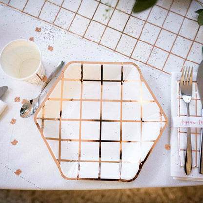 ROSE GOLD CHECK PAPER PLATES (6pk)