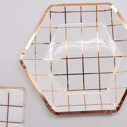 ROSE GOLD CHECK PAPER PLATES (6pk)